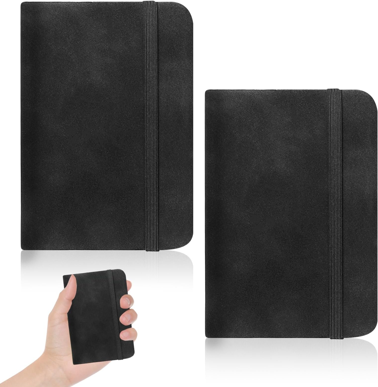 2 Pack A7 Notebook Small Pocket Leather A7 Notepad with Elastic Band Journal Lined Writing Sketching Diary Travel Memo Pad Portable Mini Notebooks 200 Pages for Office School Stationery Supplies