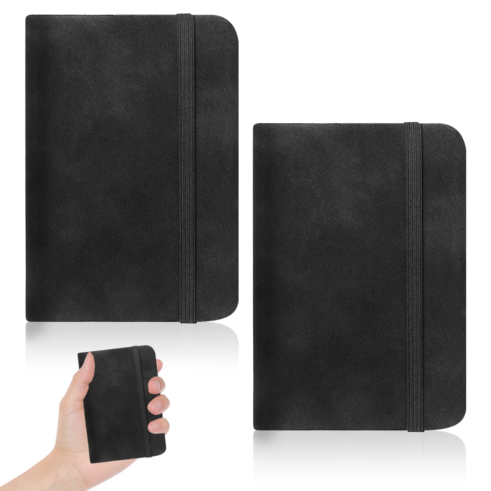 2 Pack A7 Notebook Small Pocket Leather A7 Notepad with Elastic Band Journal Lined Writing Sketching Diary Travel Memo Pad Portable Mini Notebooks 200 Pages for Office School Stationery Supplies