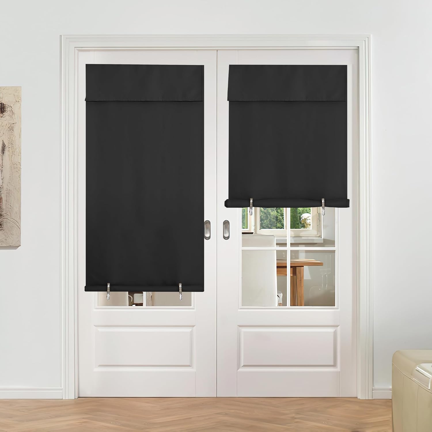 NICETOWN No Drill Blackout Door Curtain Panel - Patio Curtain for Sliding Closet Door Shade Thermal Insulated Self Sticky Blinds for Indoor Windows, 36" Wide x 72" Length, Black, 1 Piece