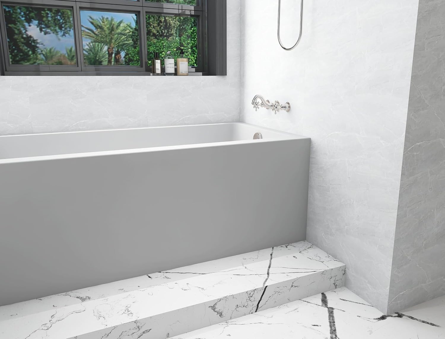 Liora Alcove Soaking Bathtub 30X60 Inch Right Drain, Modern Style, Glossy White