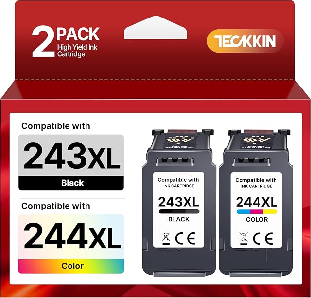 PG-243XL / CL-244XL Ink Value Pack Replacement for 243 and 244 Ink Cartridges Compatible to Pixma TR4520 TR4522 MG2522 MG2520 MX490 MX492 TS3322 TS202 TS302 Printer (1 Black, 1 Tri-Color)