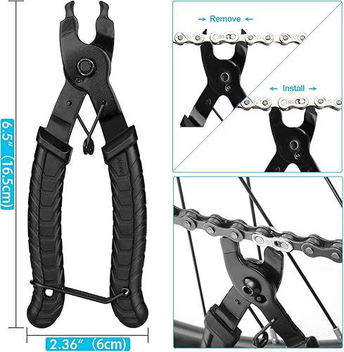 Miniatura 2 de Alicates de eslabones de bicicleta + herramienta divisora de cadena + comprobador de cadena + 3 pares de eslabones faltantes de bicicleta, abridor