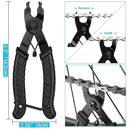 Miniatura 5 de Kit de herramientas de cadena de bicicleta con cadena de 678, rompedor de cadena de bicicleta con gancho, alicates de enlace y 6 pares de hebillas