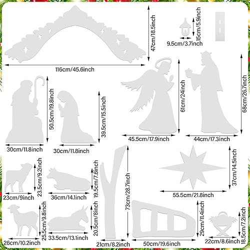 Miniatura 5 de Soaoo Outdoor White Nativity Scene with 2 String Lights Silhouette Yard Sign Display Water Resistant PVC Large Holy Family Yard Nativity Scene