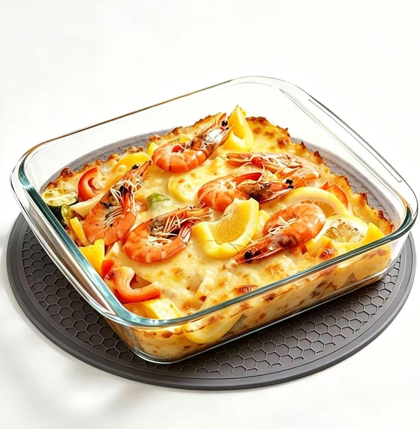 Glass Baking Dish, 8x8in Square Glass Baking Pan, with Silicone Heat-resistant Mats, 1.9 Qt Casserole Dish, Glass Baking Dishes for Oven, Dishwasher, Freezer, Microwave Safe