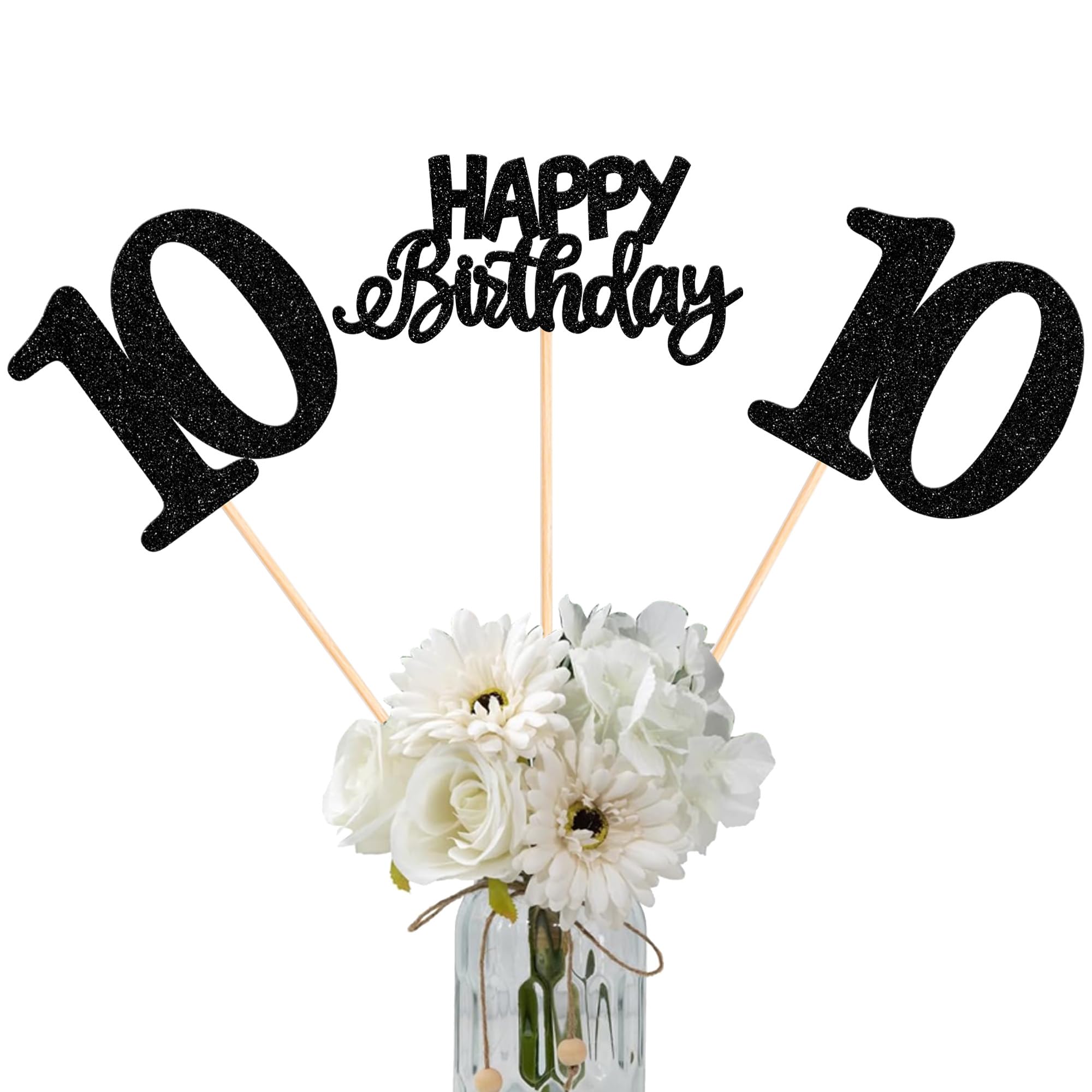 SYKYCTCY 12 Pack Cheers to 10 Centerpiece Sticks Assembled Glitter Number 10 Ten Table Flower Centerpiece Sticks for Cheers to 10 Years Old 10th Theme Party Supplies