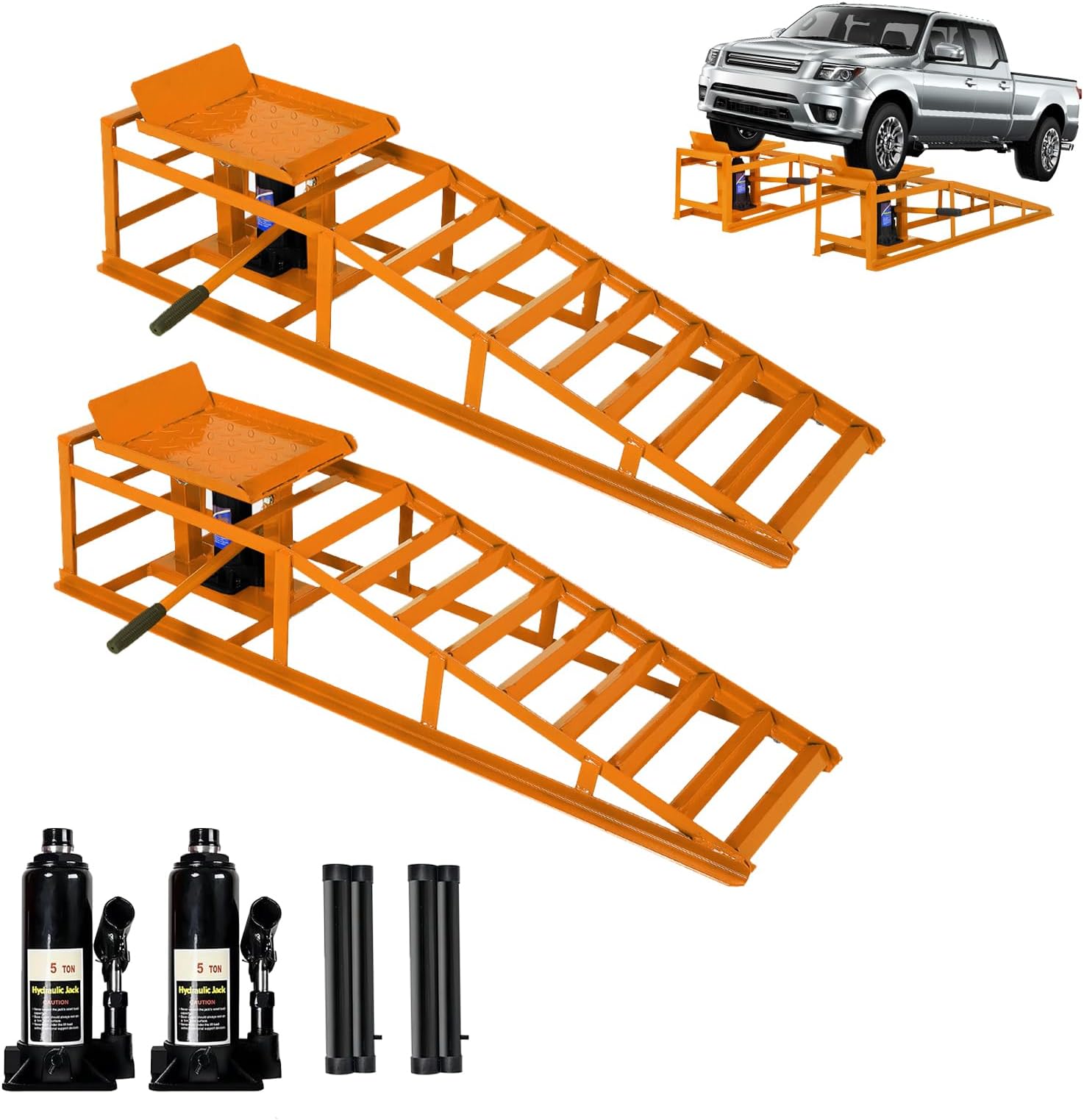 2PC 5Ton/11,050lbs Hydraulic Car Ramps, Portable Hydraulic Vehicle Lift, Car Ramp Solution for Oil Changes & Home Garage Auto Repairs