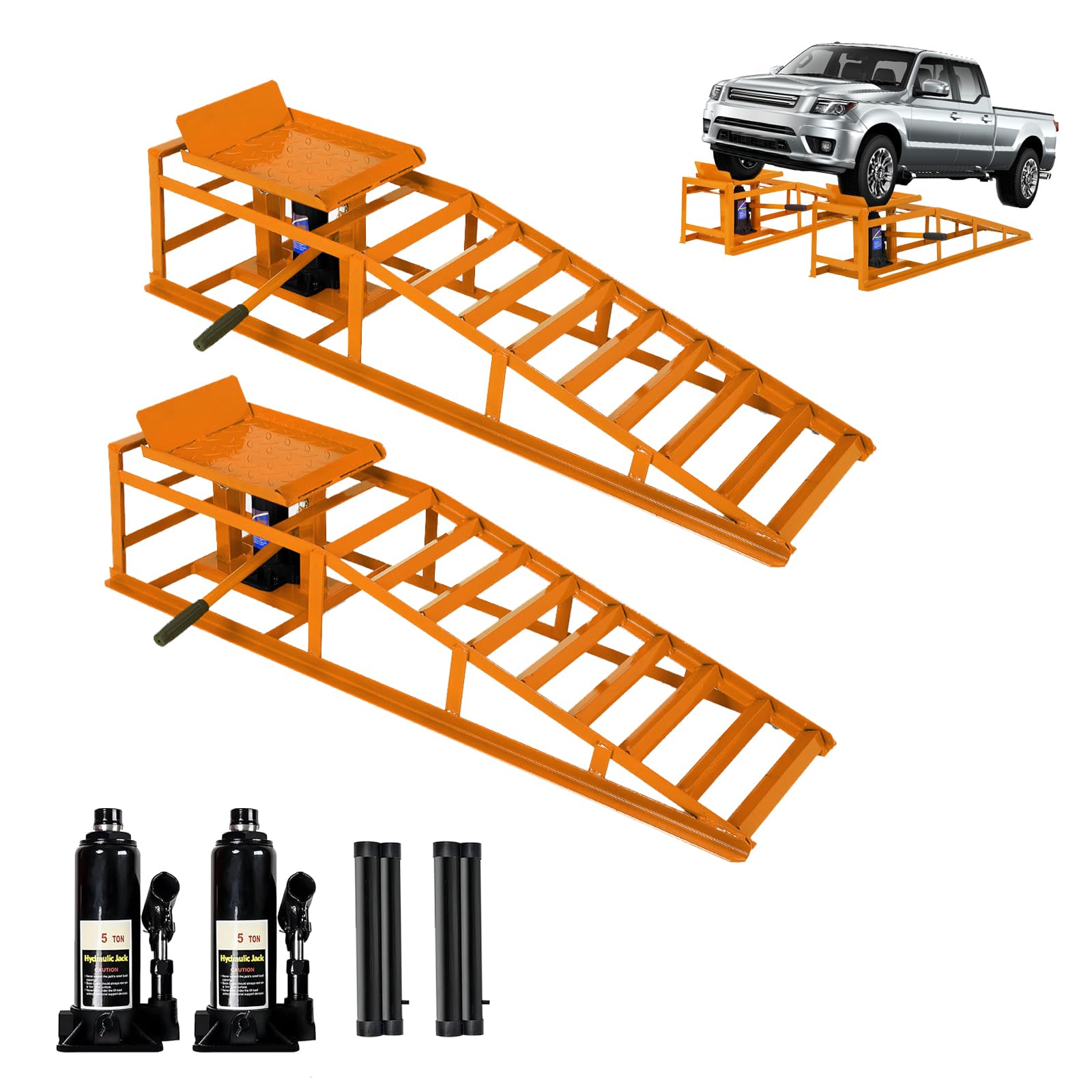 2PC 5Ton/11,000lbs Hydraulic Car Ramps, Portable Hydraulic Vehicle Lift, Car Ramp Solution for Oil Changes & Home Garage Auto Repairs