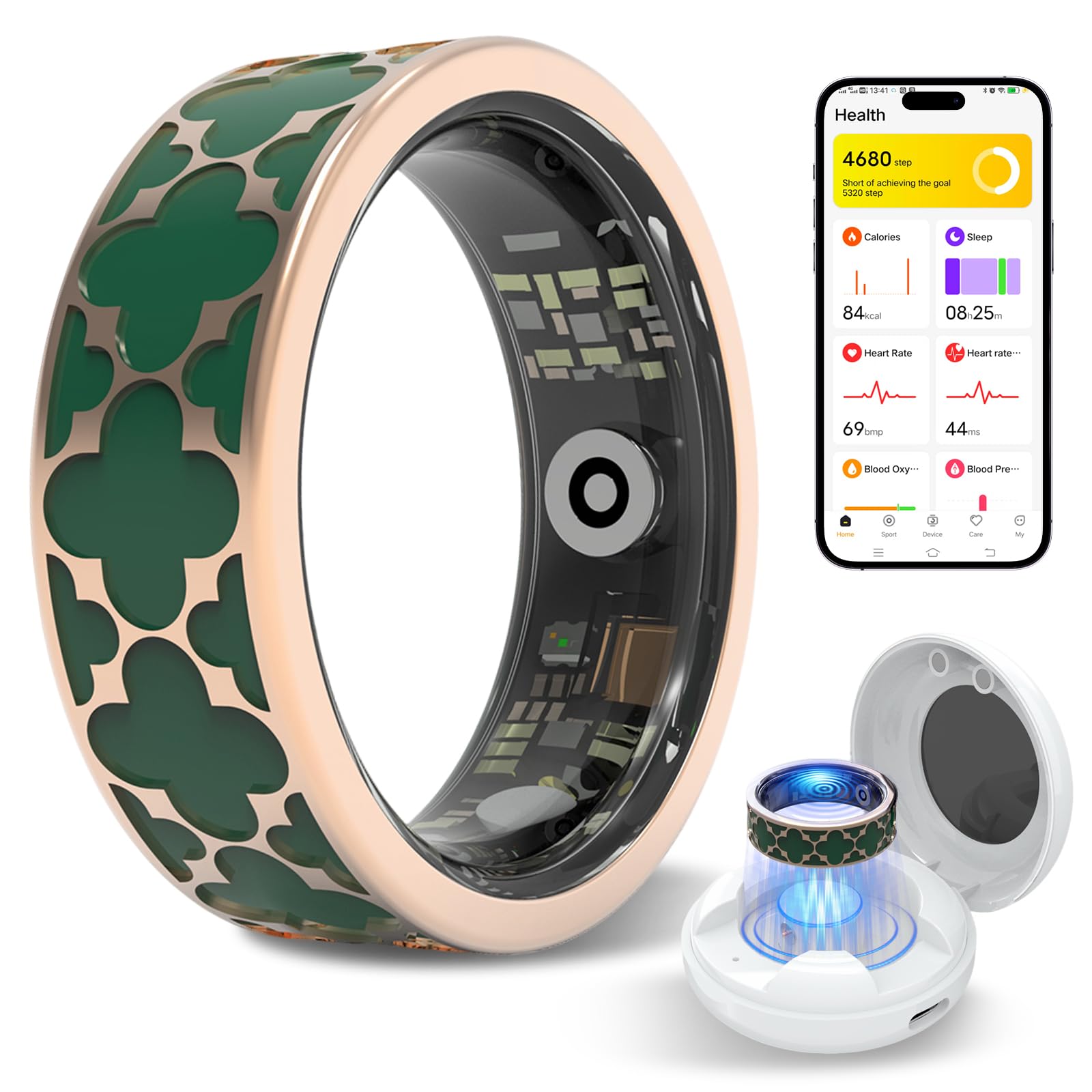 Anillo inteligente de salud para mujeres y hombres, rastreador de fitness con frecuencia cardíaca, monitoreo del sueño, oxígeno en sangre, presión arterial, podómetro de ejercicio, para iPhone