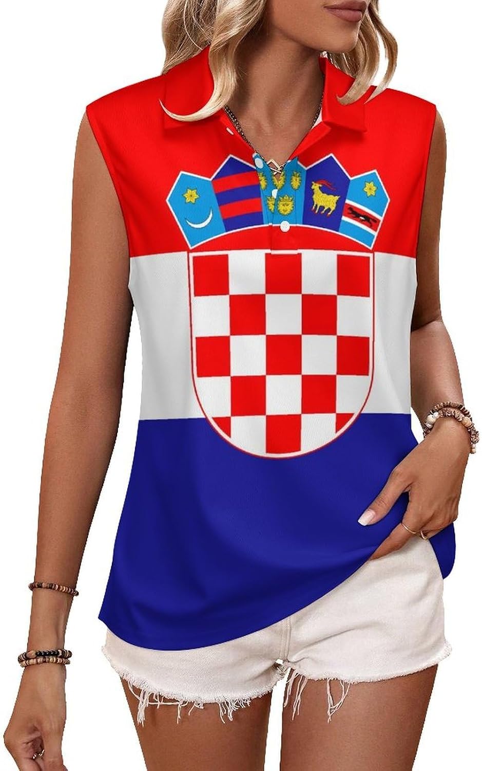 Croatia Croatian Flag Womens Golf Shirts Sleeveless Polo Shirts Collared Tank Tops
