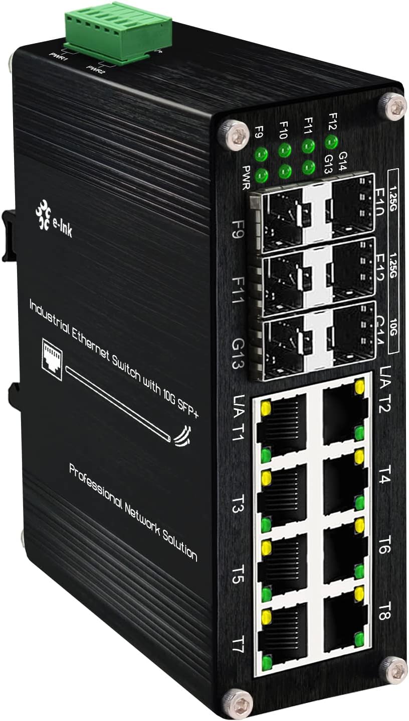 Industrial 14-Port Ethernet Switch - 8x RJ45 10/100/1000Mbps, 4x SFP, 2x 10G SFP+, DIN Rail Mount, Unmanaged, 10Gbps Fiber