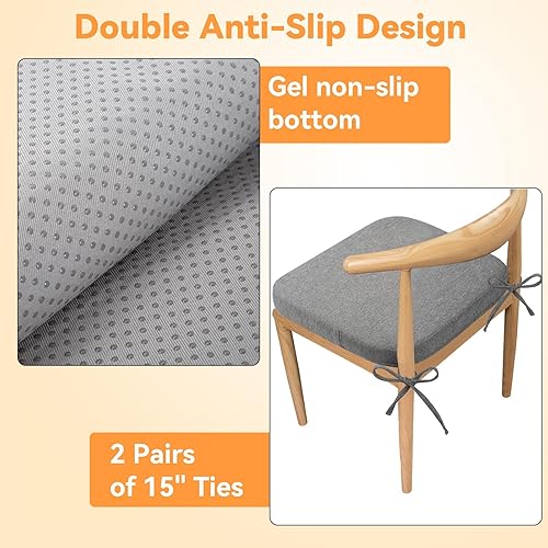 Miniatura 4 de Millsilo Cojines de silla en forma de D de 16.5 x 16.2 x 2 pulgadas para sillas de comedor con lazos y funda extraíble, almohadillas para sillas de