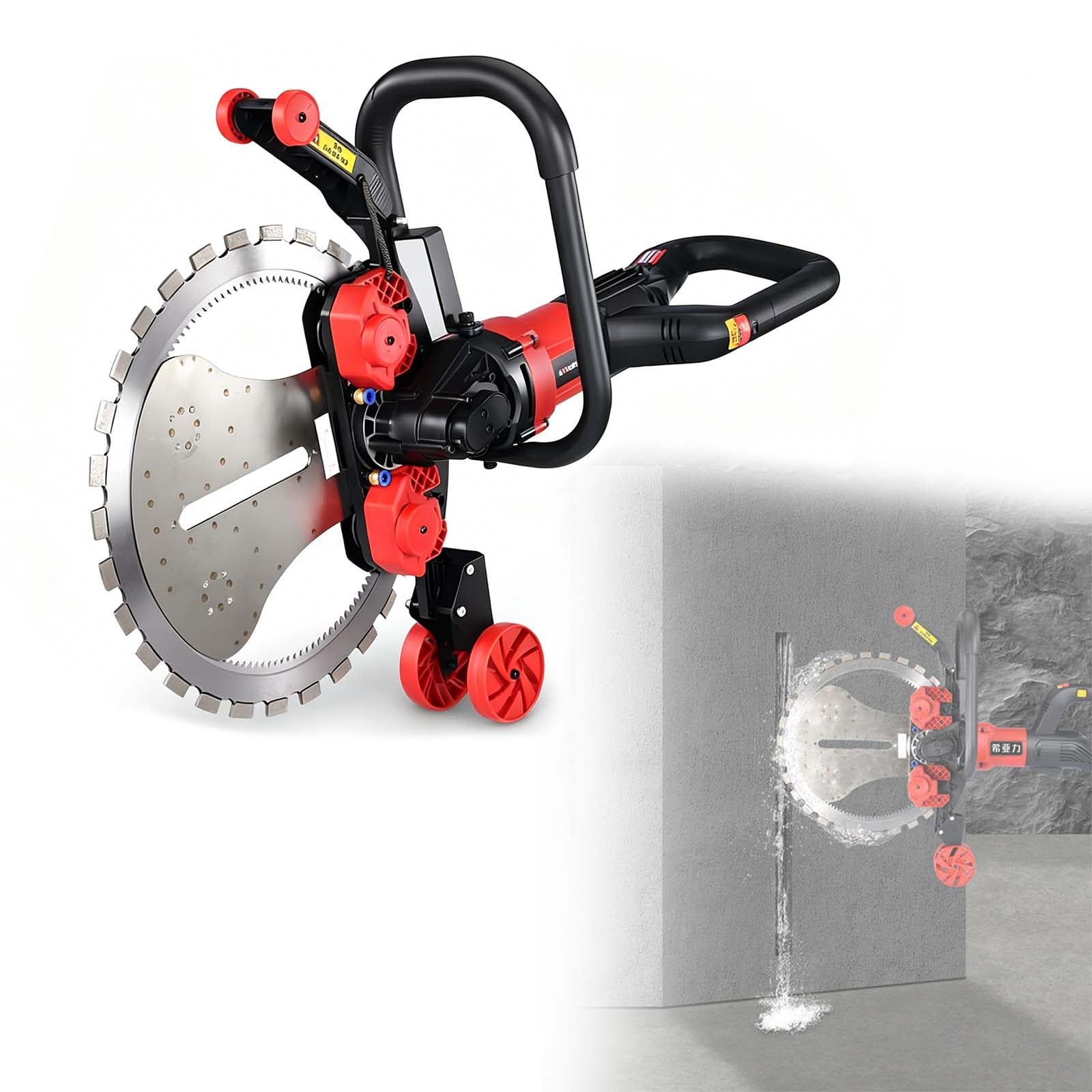 OneSawBlade krajalnica do muru, 9980 W, elektryczna – głębokość cięcia 30 cm, beton/żelbet/cegła/ściany piankowe, cięcie na mokro, bez kurzu, do ściany bez martwego kąta
