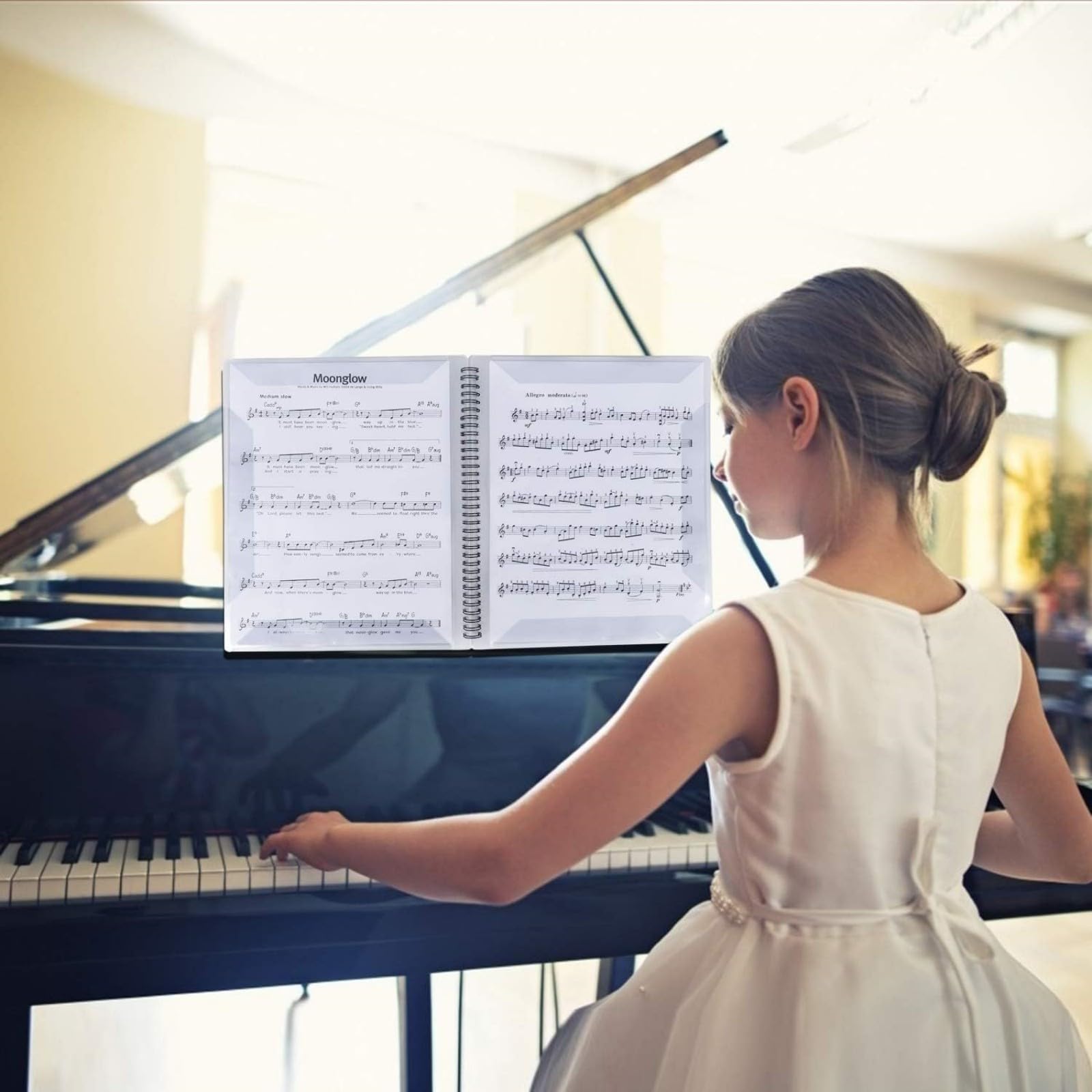 Raccoglitore Spartiti Musicali | Per Fogli A4 | Con 40 Tasche | Chiavette Scrivibili | Bianco - Foto 5