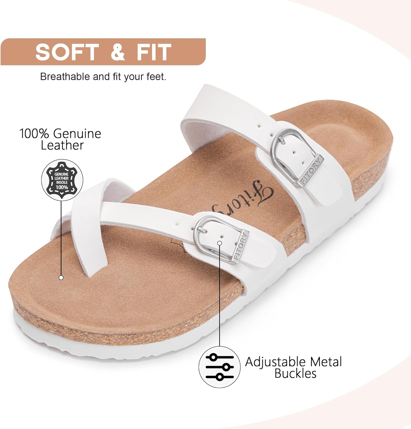 FITORY Women's Slide Sandals with Soft Cork Footbed, Comfort Arch Support Flat Sandals for Summer Size 6-11 - Image 3
