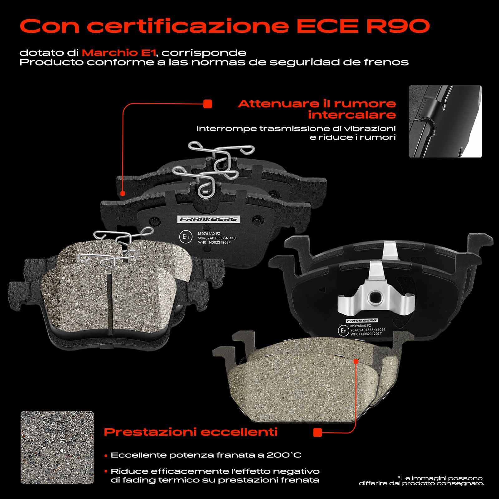 Frankberg Set freni incl. 4x Dischi Freno + 8x Pastiglie dei Freni Anteriore Posteriore Compatibile con Golf Sportsvan AM1 AN1 Golf VII 5G1 BE1 BE2 BQ1 Replace# 5Q0698451C, 5Q0698451Q