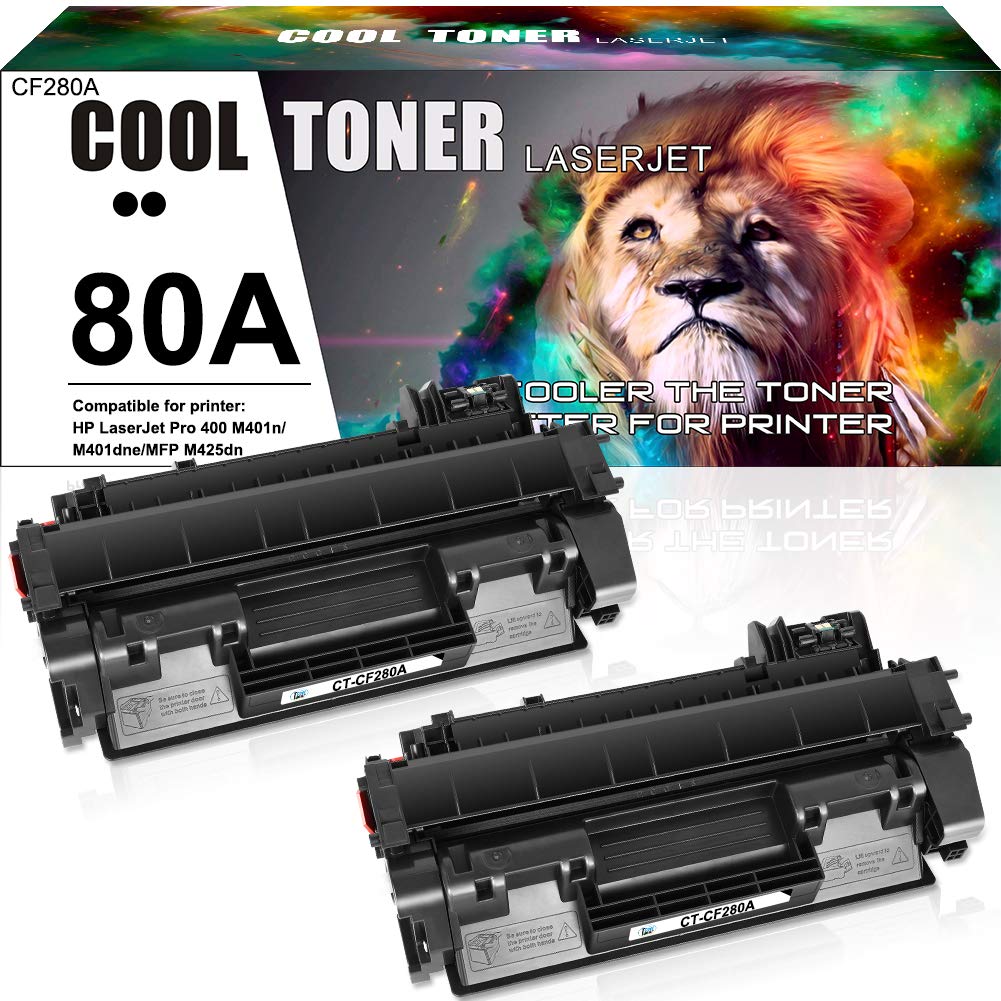 Cool Toner Compatible Toner Cartridge Replacement for HP 80A CF280A 80X CF280X for HP Laserjet Pro 400 M401A M401D M401N M401DN M401DNE M401DW, Laserjet Pro 400 MFP M425DN Laser Ink Printer Black-2PK