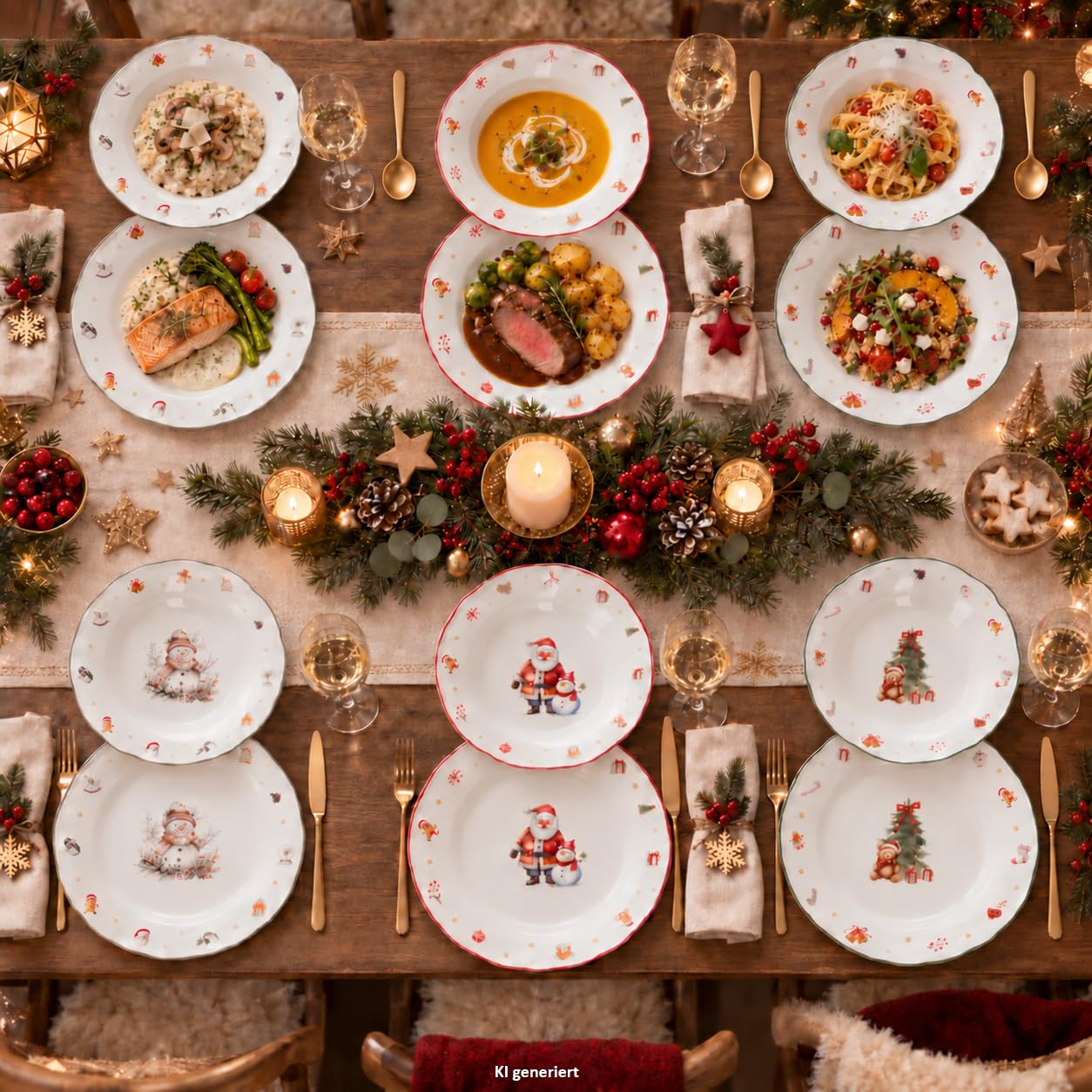 MamboCat 12tlg Tafelservice Navidad Speiseteller Suppenteller Weihnachten