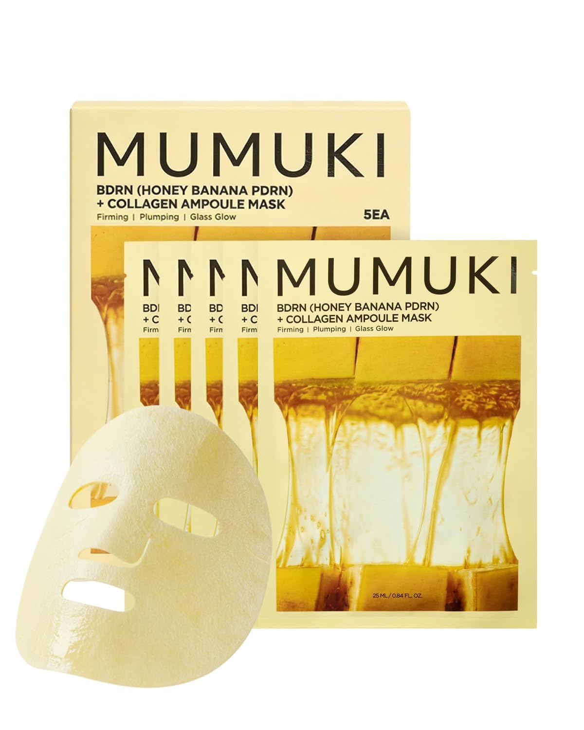 Honey Banana BDRN Ampoule Mask | Face Sheet Mask for Hydration & Elasticity with PDRN & Collagen & Hyaluronic Acid | Korean Skincare, 0.84 fl oz x 5ea