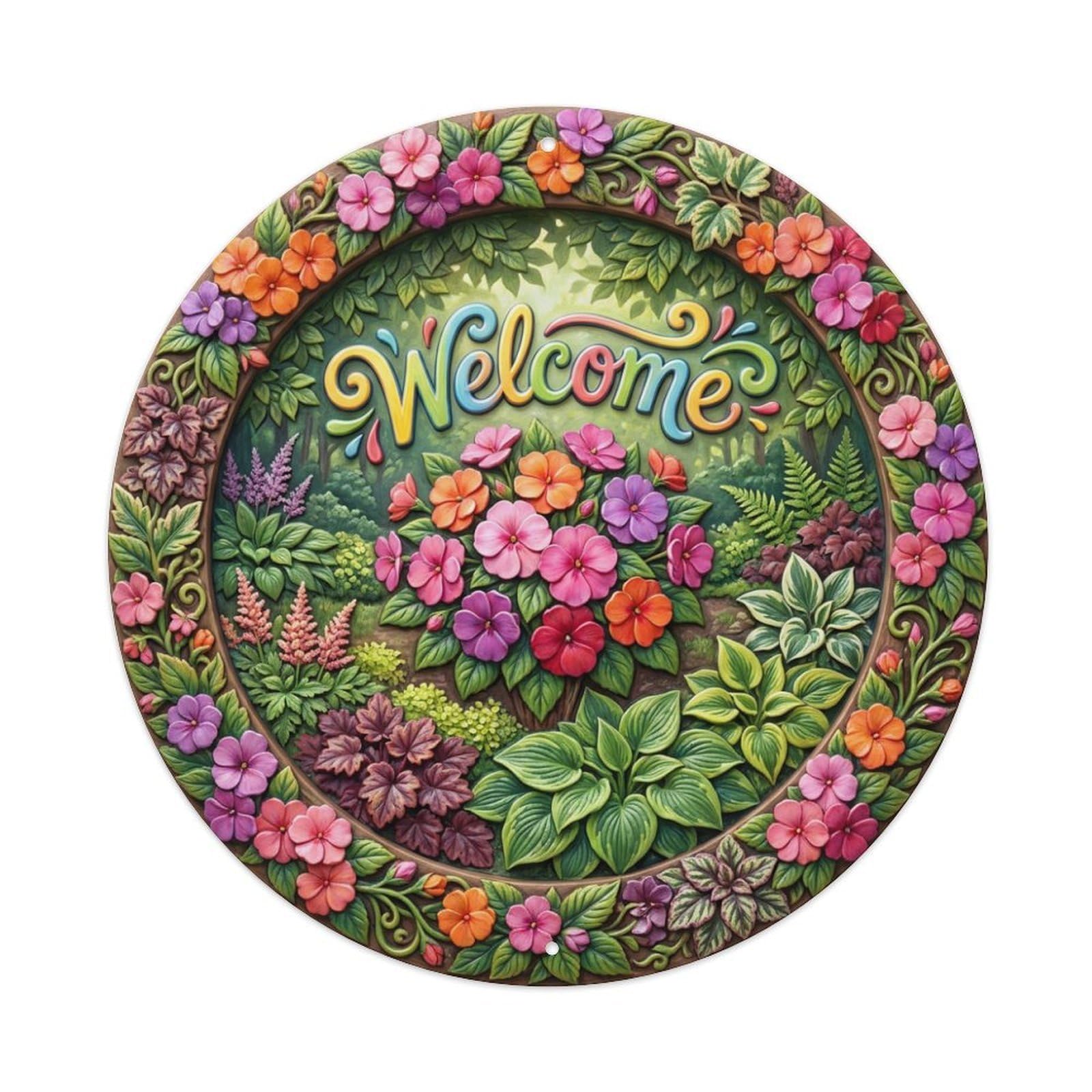 Tgrcjimh Style Metal Tin Sign Impatiens Garden Welcome Colorful Shade