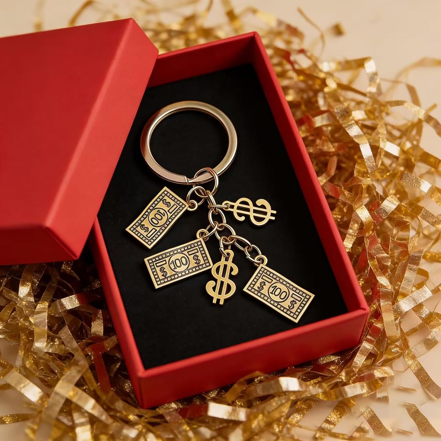 20pcs Gold Dollar Symbol Keychains, Coin Charm Key Rings, Hip-Hop Lucky Money Key Pendants, Gold-Plated Decorative Accessories, Unisex, Perfect Birthday/Family/Friend Gift