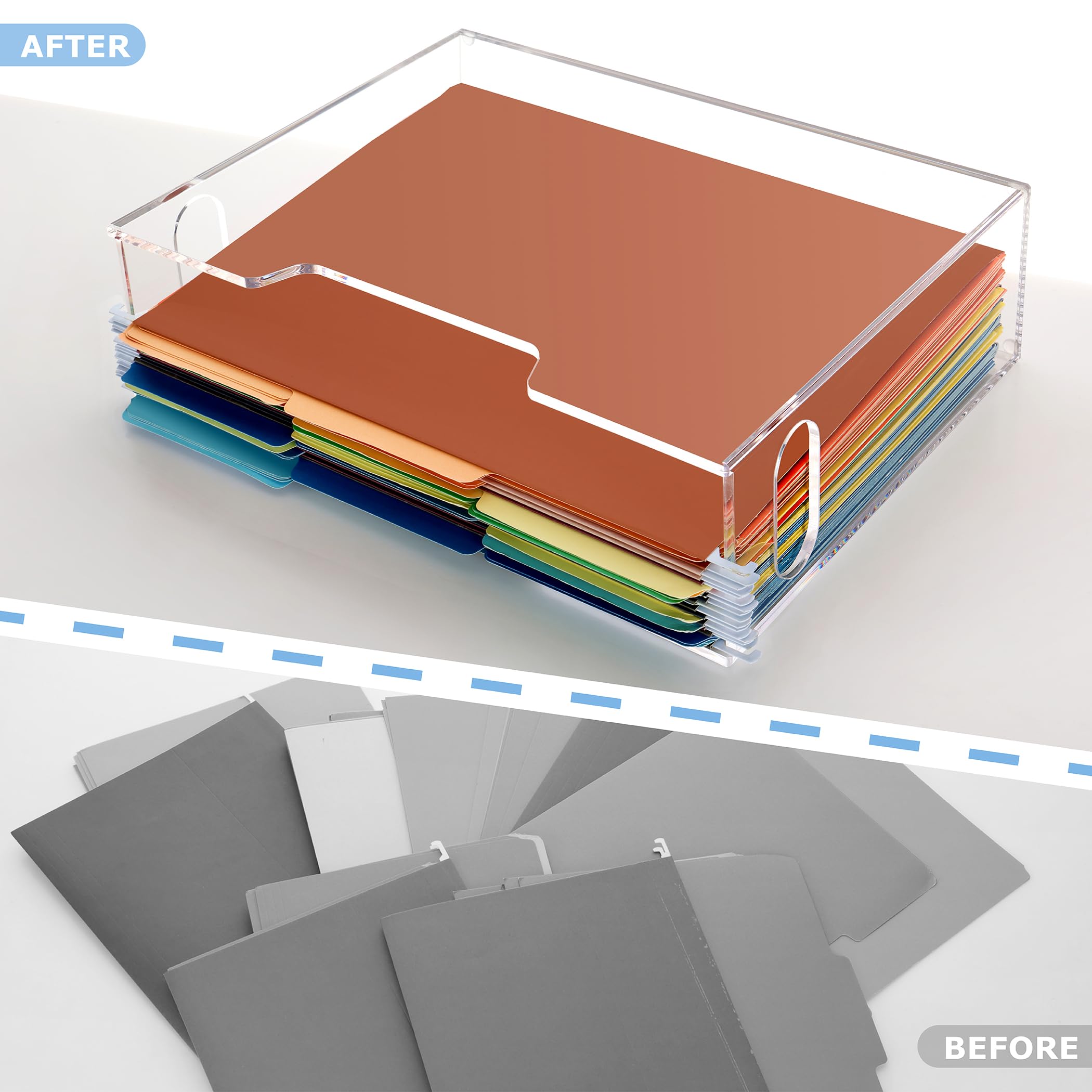 DINGHUO Caja organizadora de archivos colgante de acrílico, soporte de archivos con asas, caja de archivos transparente para carpetas de archivos tamaño carta/A4, carpeta colgante de almacenamiento