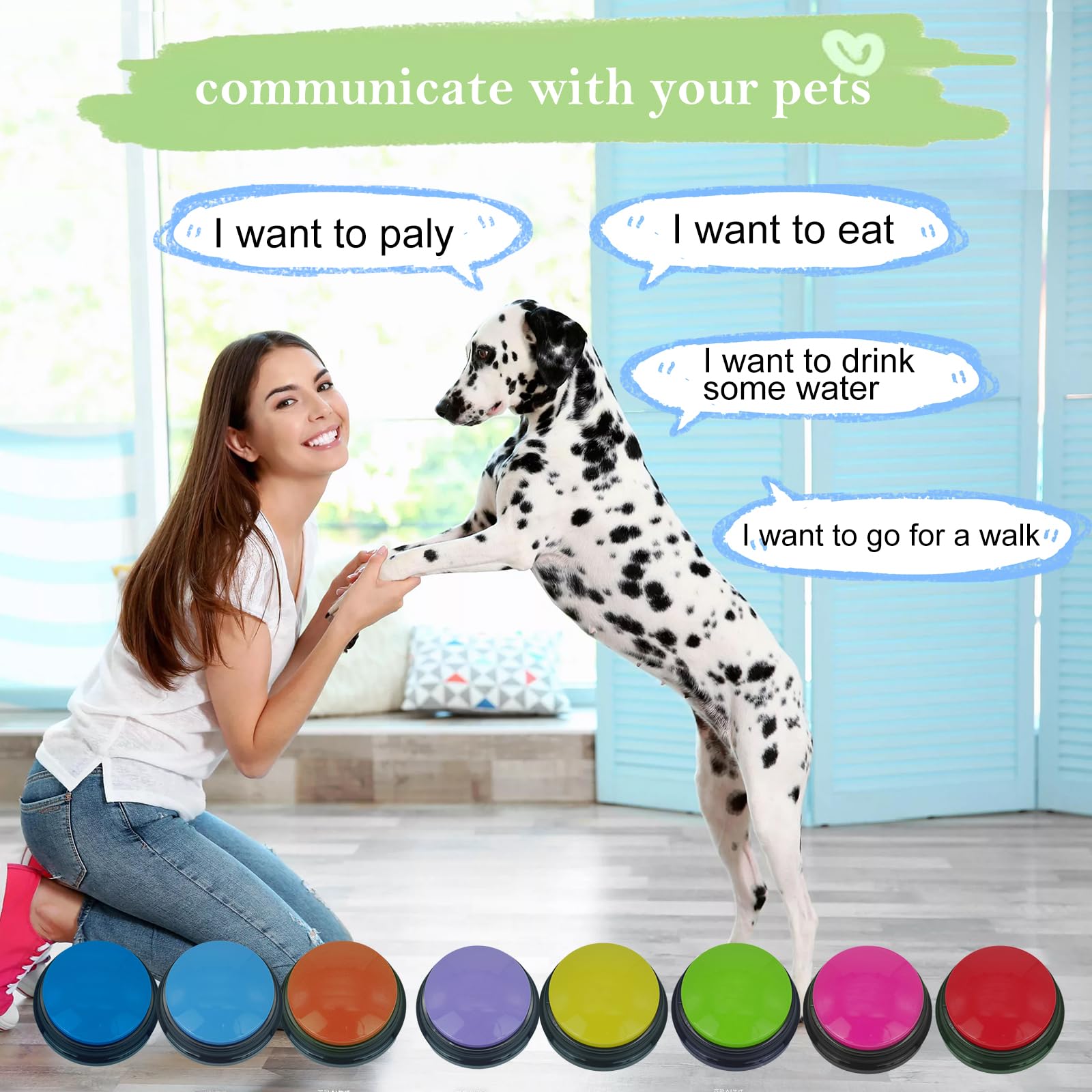 Gelabur Juego de 8 botones de comunicación para perros, botones grabables por voz para aula, juego de botones de conversación para entrenamiento de perros, herramientas de botones de conversación