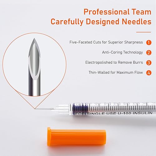 Miniatura 4 de U-100 10.1 fl oz 31ga 0.5cc 31G x 0.315 in (516"), suministros dispensadores desechables de laboratorio, paquete de 100