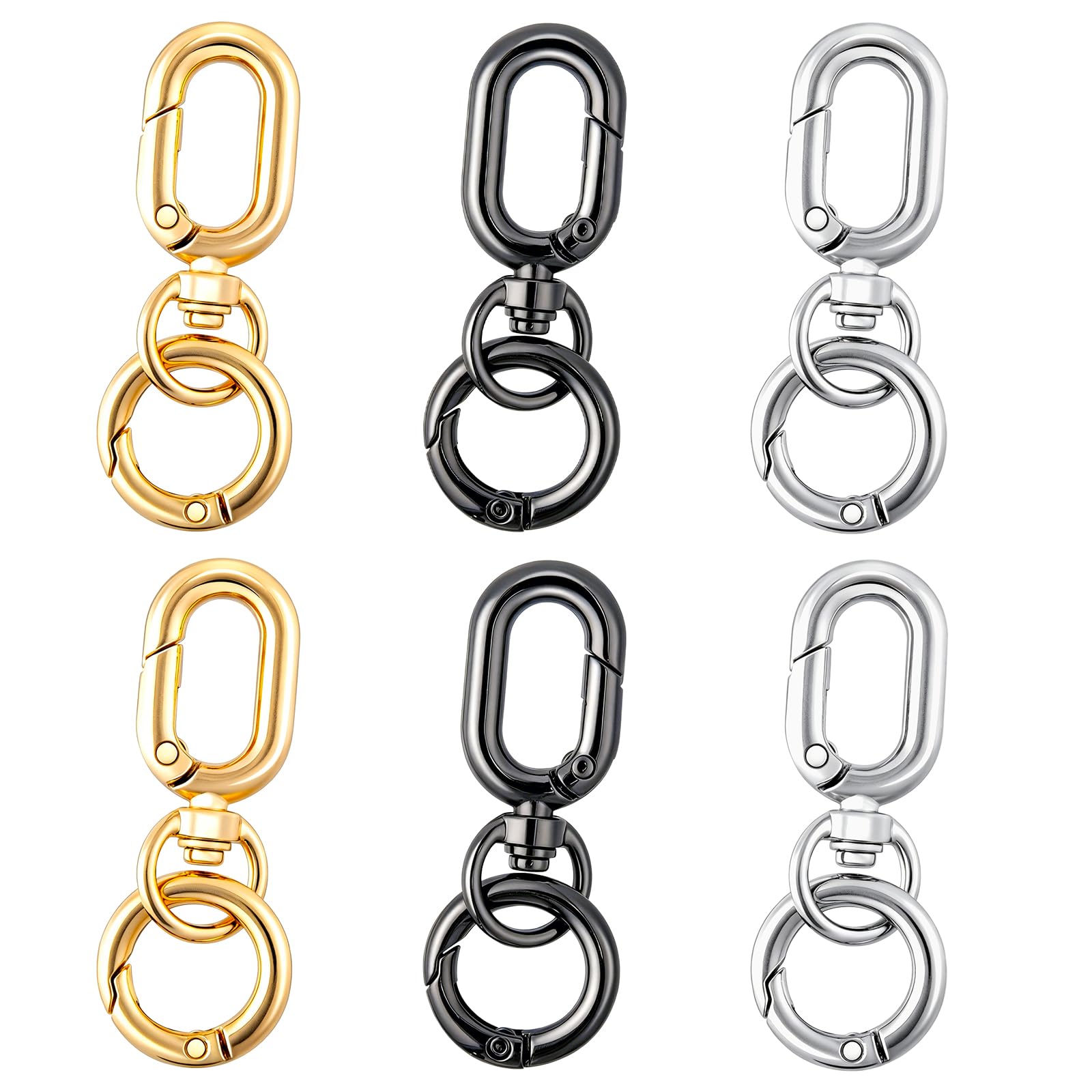 6pcs O-Ring Swivel Key Ring, Rotating Lobster Clasp Hooks for Purses & DIY Crafts, Bag Charm Key Chain Clasp for Jewelry Making,Double Clip Lanyard, for Jewelry Makers & Crafter