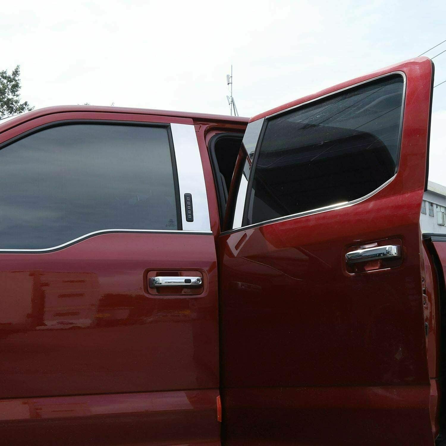 4pcs Chrome Window Pillar Posts Strip Door Trim + Stainless Left Right for Ford for F150 2015-2021 4CWPPSDTFFF2S