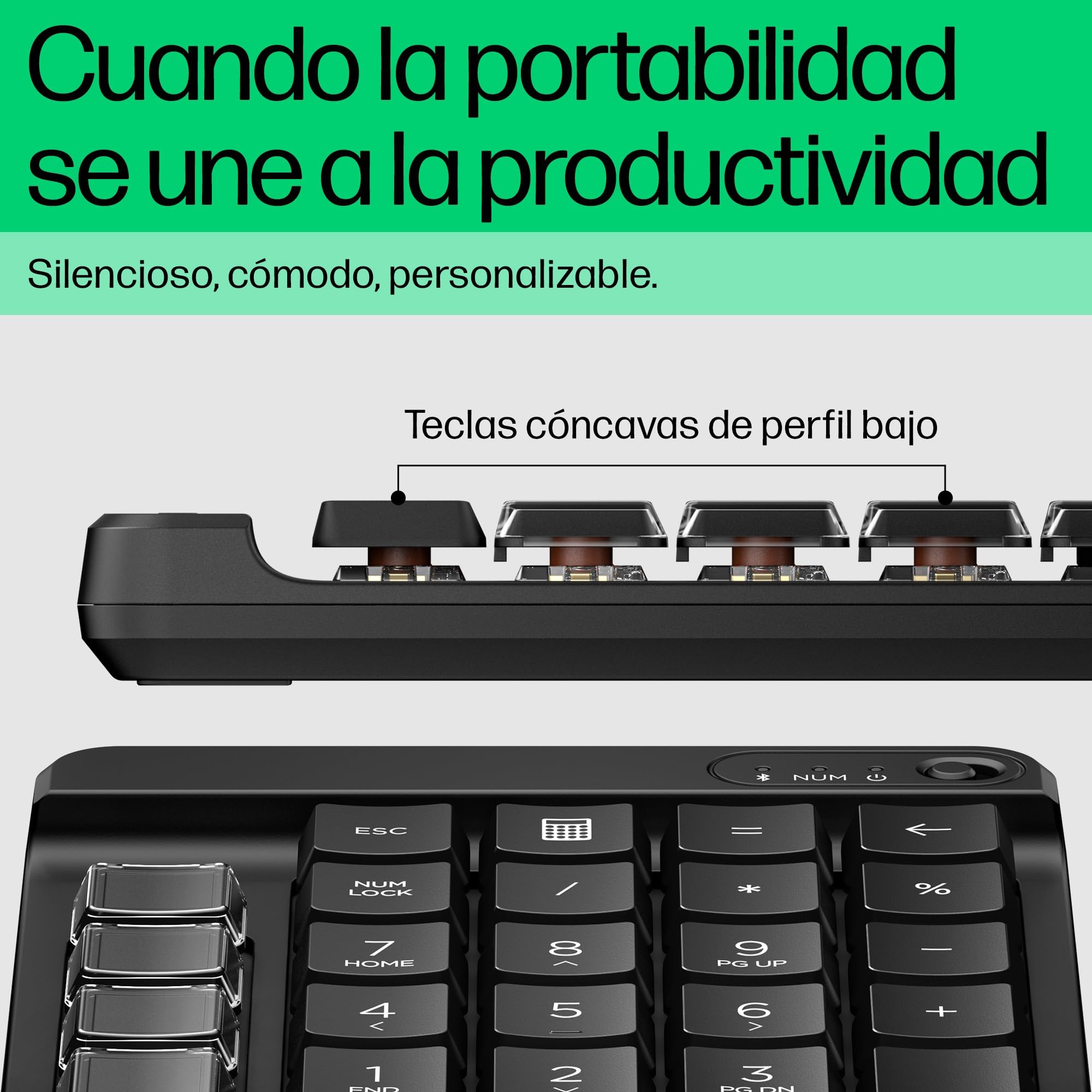 HP 430 Teclado Numérico Programable Inalámbrico, Bluetooth 5.3, 50 Millones de Pulsaciones, Compatible con Windows 10/11, macOS y ChromeOS, Diseño Compacto, Color Negro