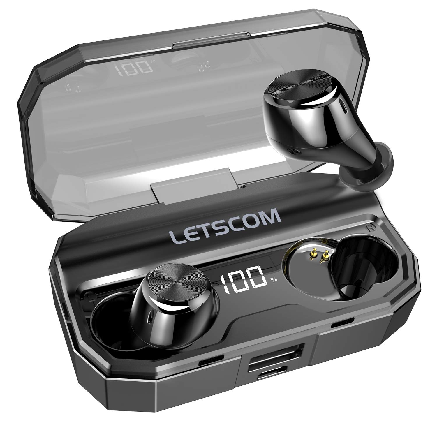Wireless Earbuds, Letscom 80 Hrs Playtime, IPX6 Waterproof Headphones with Wireless Charging Case, Bluetooth 5.0 HD Stereo Built-in Mic in-Ear Sports Earphones for Running Gym Home Office