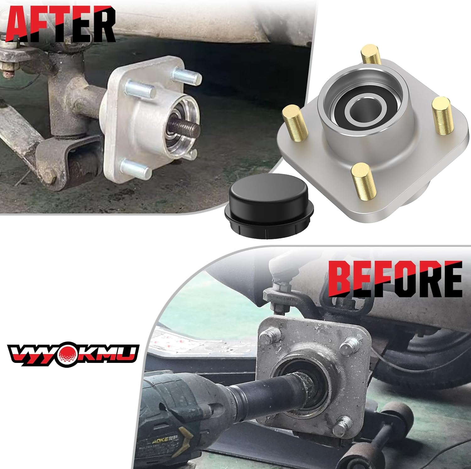 Club Car Front Wheel Hub Assembly, Golf Cart Wheel Bearings with Dust Cover for Club Car DS&Precedent(2003-UP) and Tempo(2018-UP) Gas&Electric Golf Cart, OEM# 102357701 (2PCS)