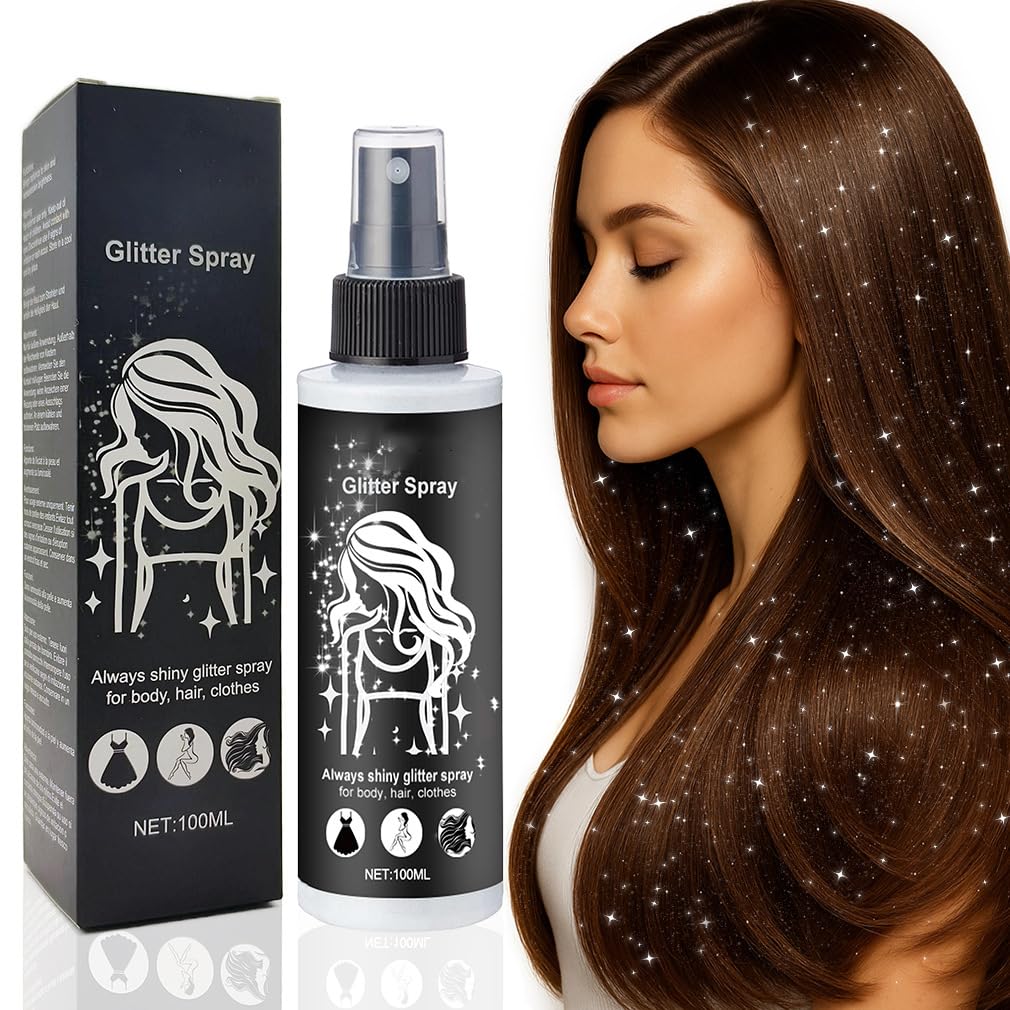 Glitter Spray,Lacca Brillantini per Capelli,Spray Glitter Corpo e Viso,Glitter spray multiuso,Glitter Capelli Vestiti per Carnevale Halloween Natale Club Mascherata Feste,100ml