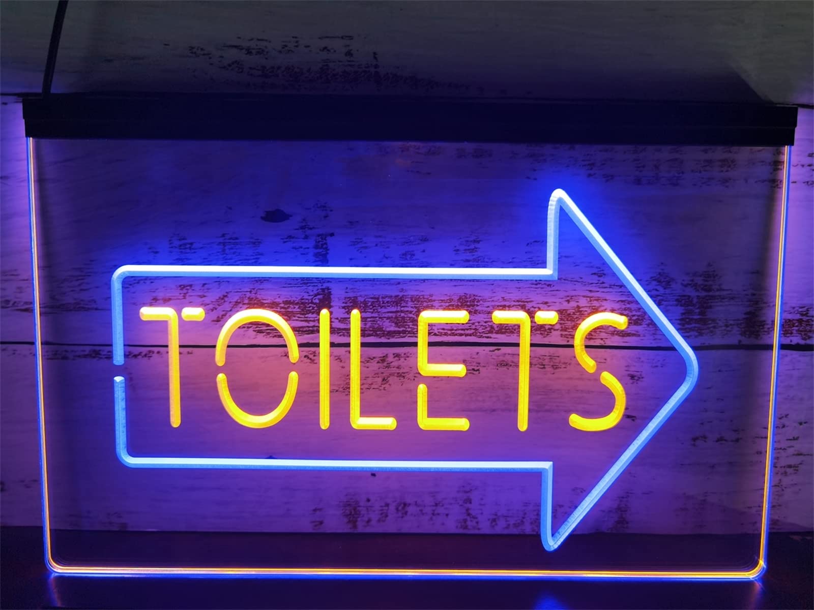 Letrero De Neón LED De Punto De Inodoro A La Derecha, Luces De Neón Grabadas En 3D De Doble Color USB Personalizadas, Para Guía De Entrada De Baño De Barra Decorativa Regulable,Blue yellow,40x30cm
