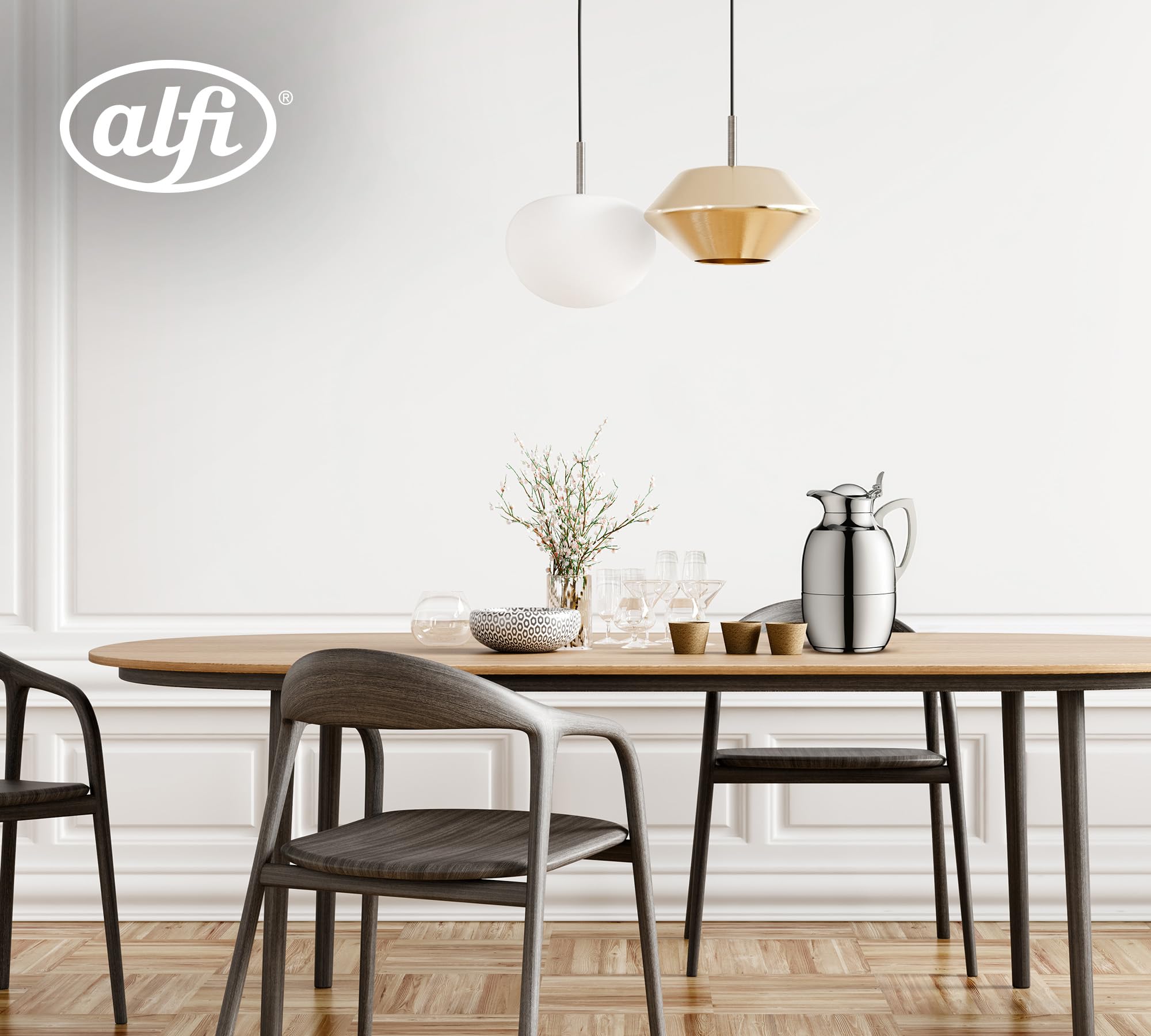 alfi JUWEL TT 1,0l, silber chrome plated, elegante Isolierkanne mit doppelwandigem Edelstahleinsatz, 12h heiß & 24h kalt, ideal als Kaffeekanne, Teekanne
