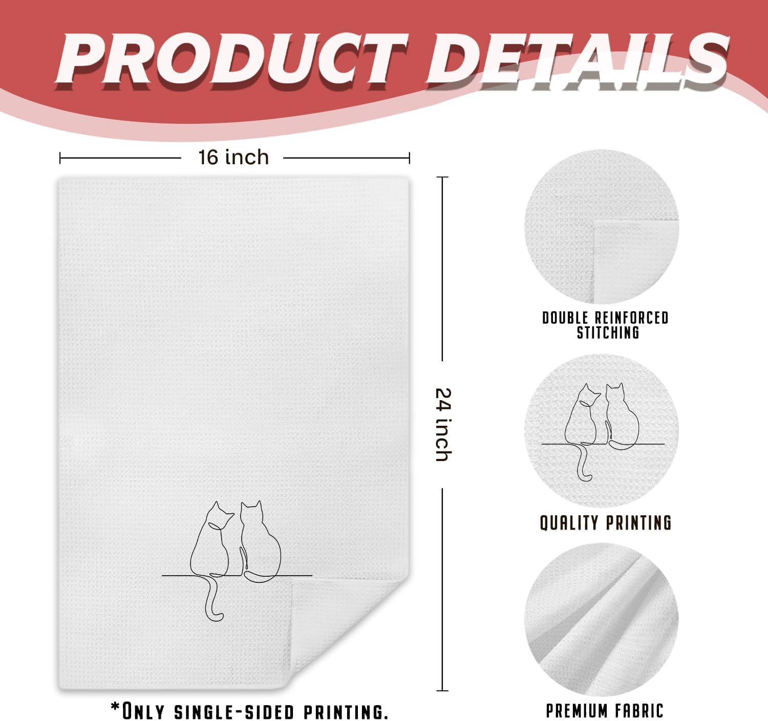 Minimalist Cat Kitchen Towels, Cat Lovers Mom Lady Gifts Dish Tea Towels for Kitchen Decor, Modern Kitty Kitten Hand Towels for Bathroom Decor, 16x24 Inch Set of 2 - Image 2