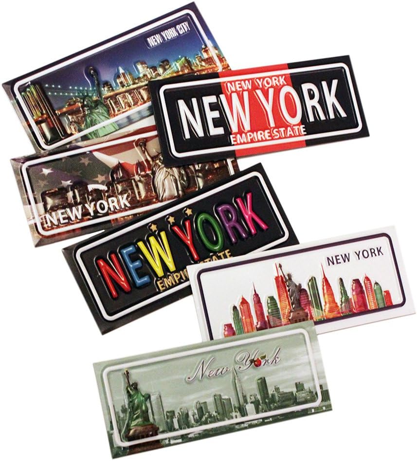 6x Number Plate Design New York City Empire State, Statue of Liberty, Brooklyn Bridge, Chrysler Building NY Souvenir Fridge Magnets (Pack of 6)