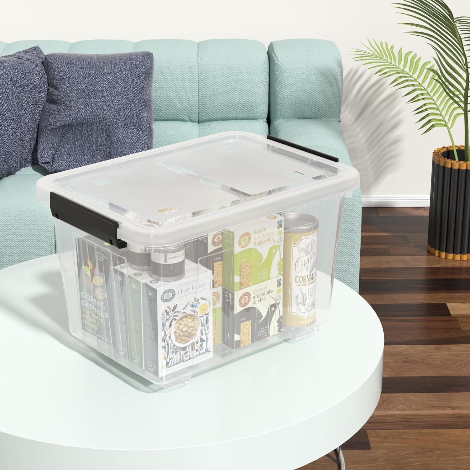 30 Quart Clear Storage Latch Bin with Lids, Clear Storage Totes with Lid, 4-Pack