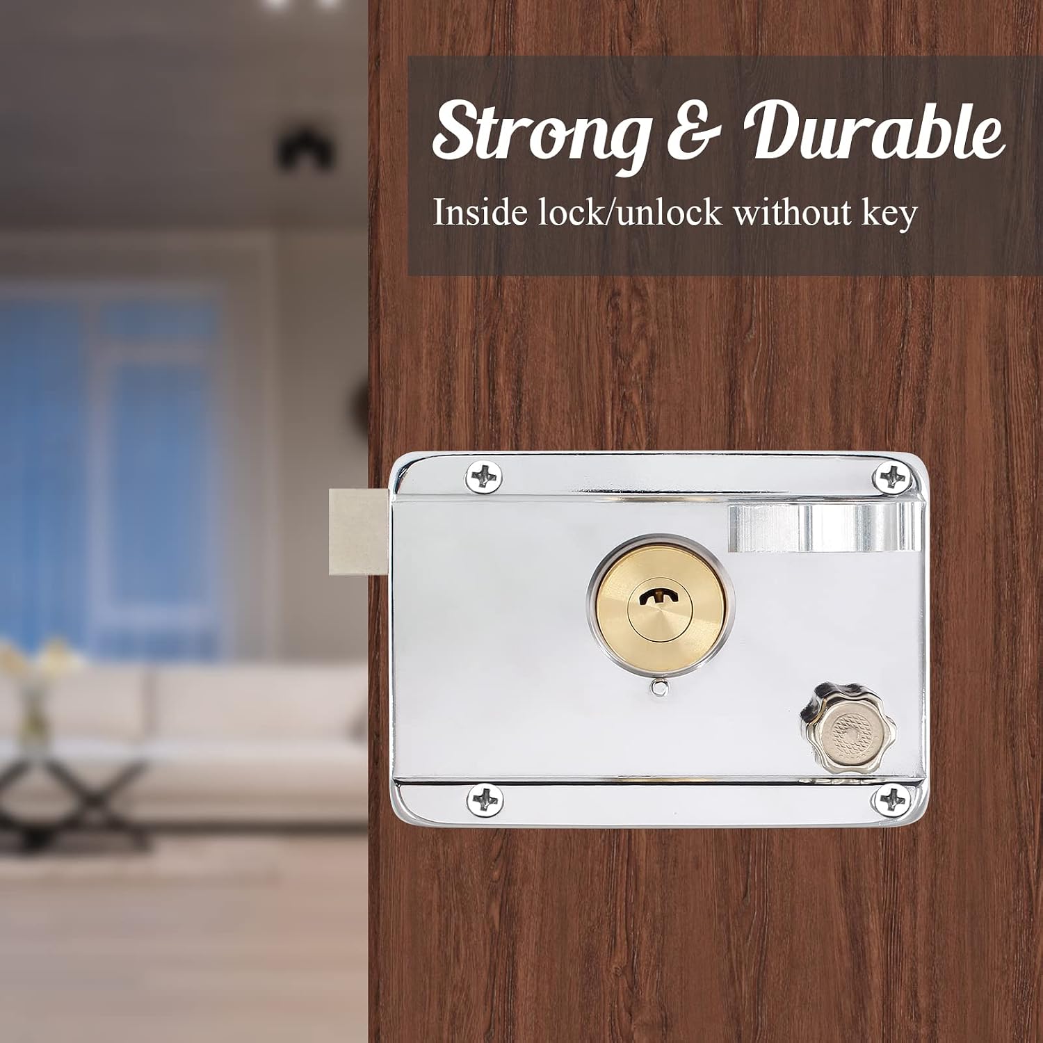 Home Safety Vertical Keyway Cylinder Deadbolt Rim Lock Set Exterior Door Anti-Theft Door Locks, Right Opened
