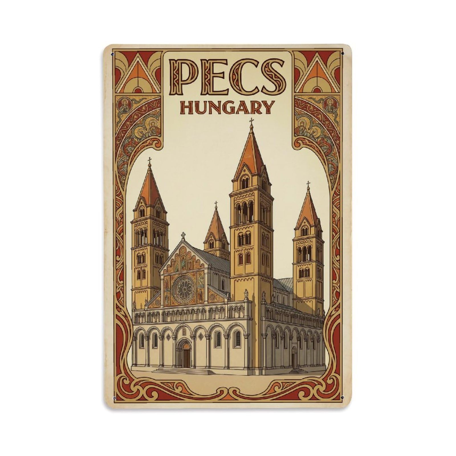 Hungary Pecs Vintage Travel Metal Tin Sign Plaque Wall Decor for Cafe, Club Bar, Office, Garden Metal Poster 8x12Inch