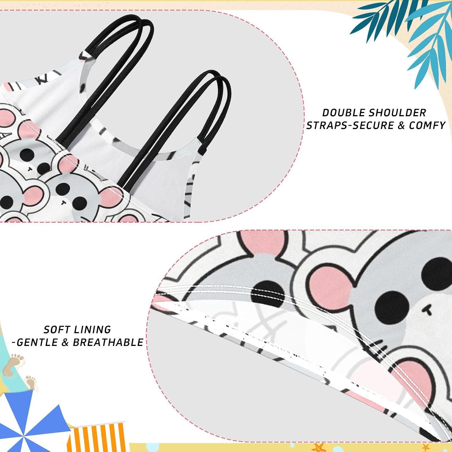 visesunny Girls Two Piece Swimsuits Cute Gray Hamster Design Girl's Bikini Sets Bathing Suits for Girls Size 5-12Y