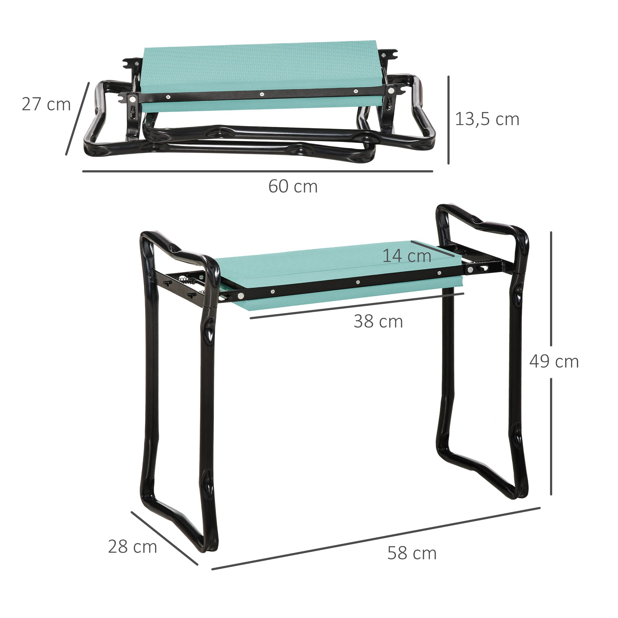 Outsunny Tabouret de Jardin Pliable agenouilloir de Jardin siège Jardinage avec Coussin Acier EVA Noir Vert