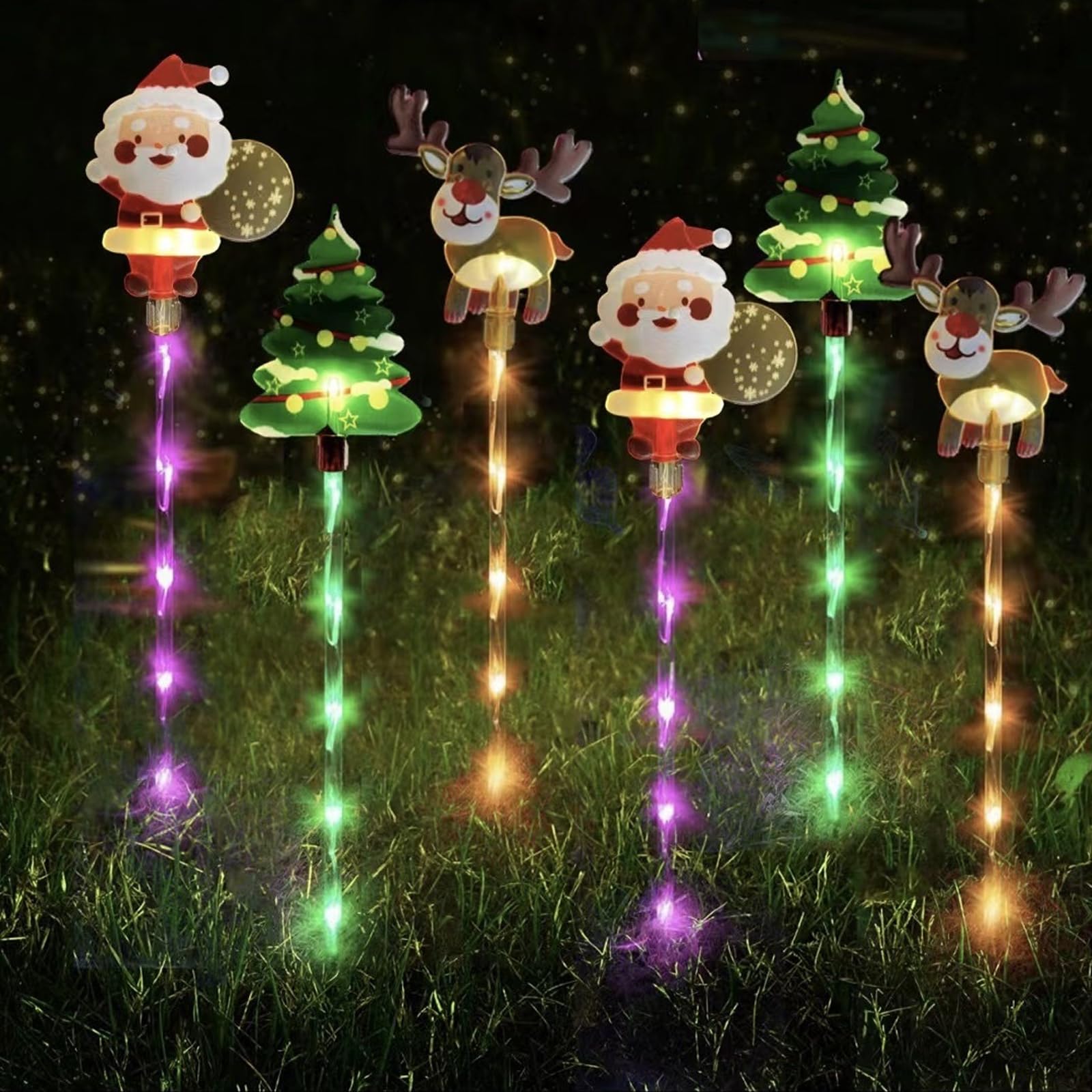 YUANCHUTOP 6-Pack of Moving Christmas Lights, LED Solar Christmas Lights Outdoor Solars & Battery Power Courtyard Tree Snowman Reindeer, for Porches, Trees, Pathway (B, Battery)