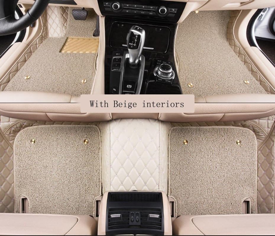 Image of 9D Car Floor Mat Full Set for E Bella SUV (5-Seater) || Luxury Leather with Grass Mat Complete Set || 100% Waterproof and Washable || Color : (Beige)