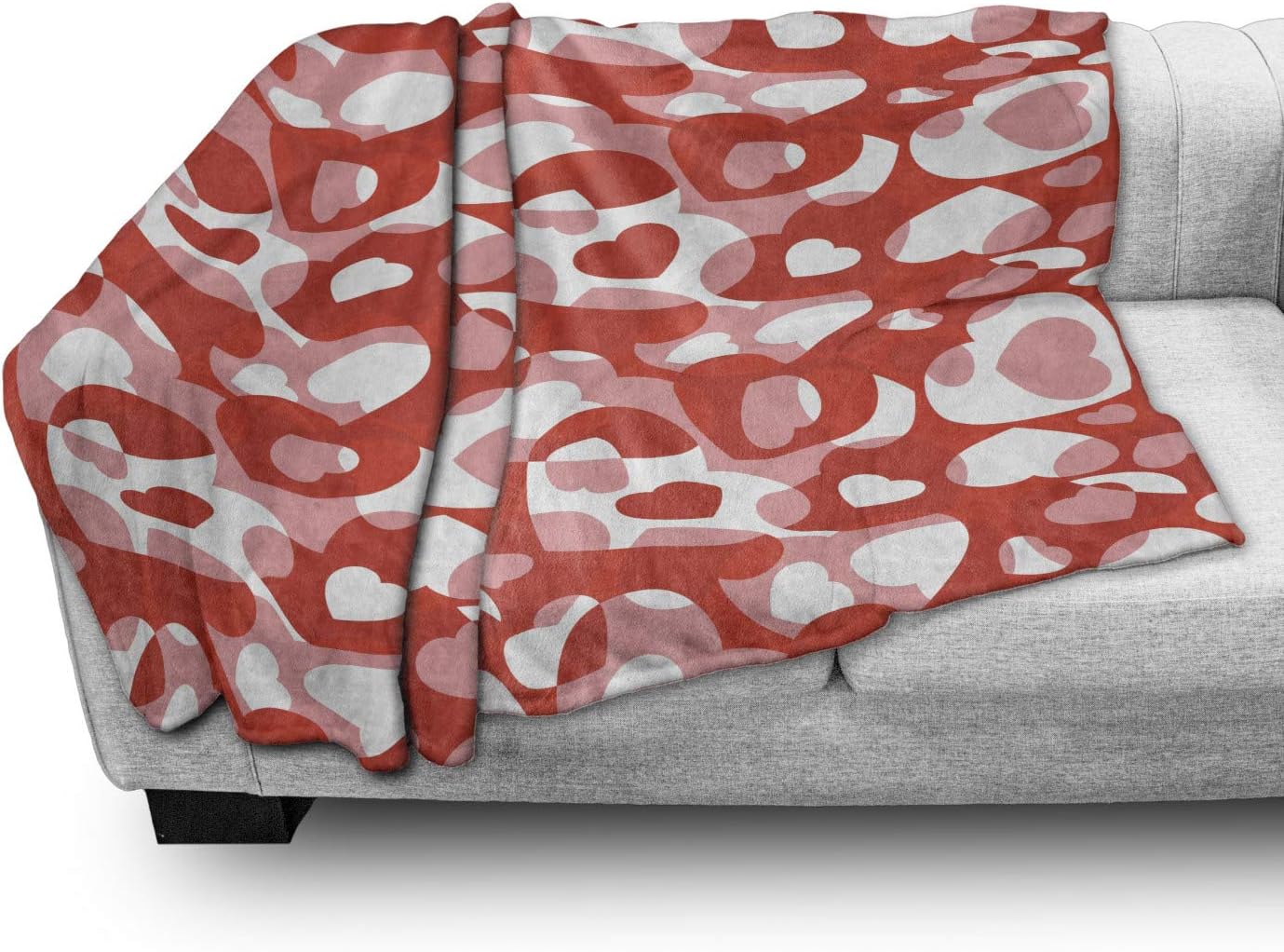 Lunarable Love Throw Blanket, Hearts Pattern in Modern Style Valentine's Day Ornate Happiness Warm Feelings, Flannel Fleece Accent Piece Soft Couch Cover for Adults, 50" x 60", Ruby Red White