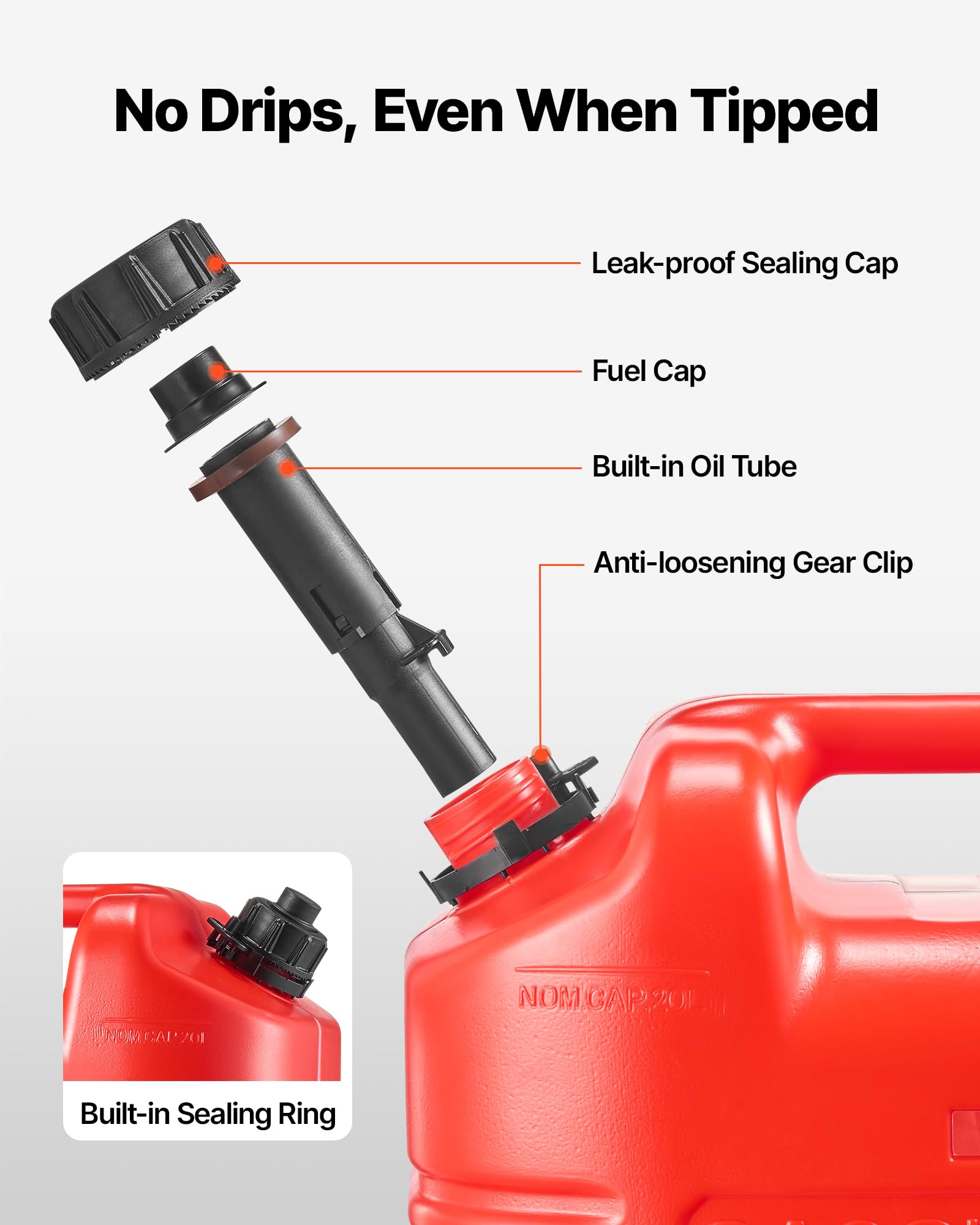 VEVOR Contenitore per Carburante 19 L Serbatoio per Benzina con Beccuccio e Scala Trasparente, Portata Massima 0,25L/s, per la Maggior Parte di Auto, Moto, ATV, UTV, Rosso, 2 Confezioni