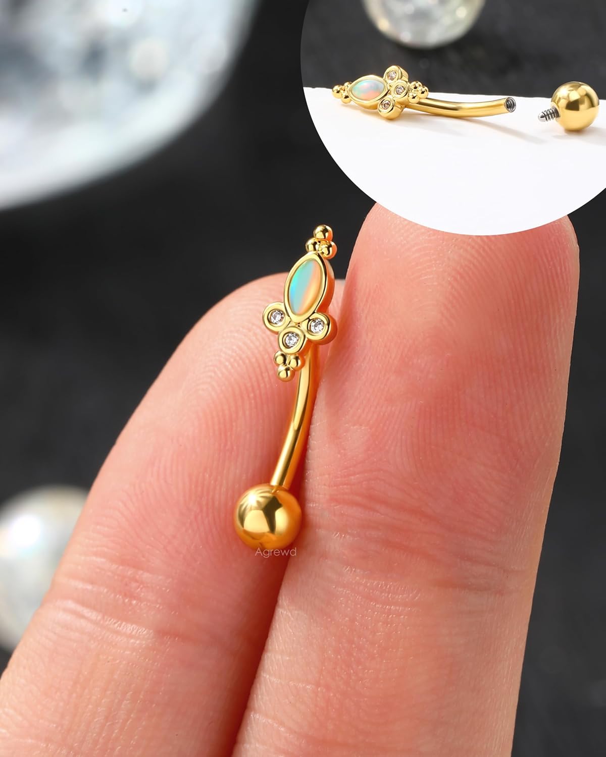 Vintage Green Blossom Rook Earring, 16G Gold Rook Eyebrow Jewelry, Stainless Steel Rook Eyebrow Piercing Jewelry - Image 6