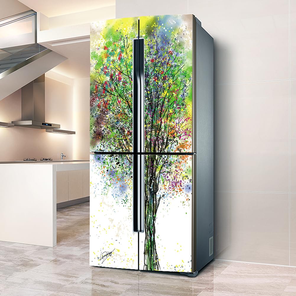 VHcgCGJ Fridge magnet, Full Covering Door Fridge Covers Skins Wall Stickers for Kitchen Decal, Colored Tree(L: 100x180 cm)