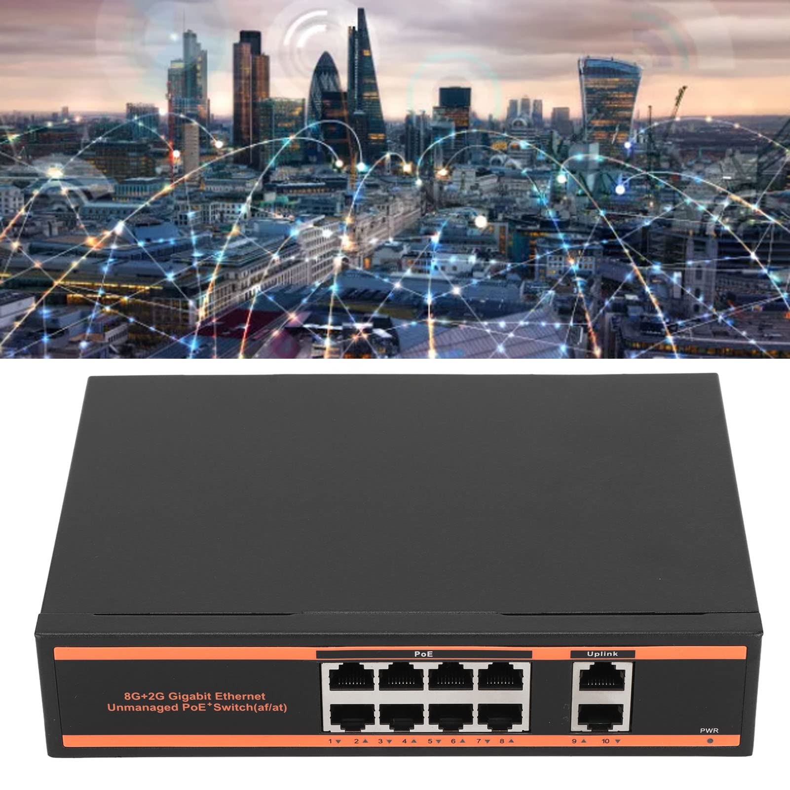 Commutateur Poe Gigabit 10 Ports, Prend en Charge la Détection Automatique des Appareils, 8 Ports Poe 1000M et 2 Ports de Liaison Montante 1000M, Distance de Transmission de 250M pour la Connexion